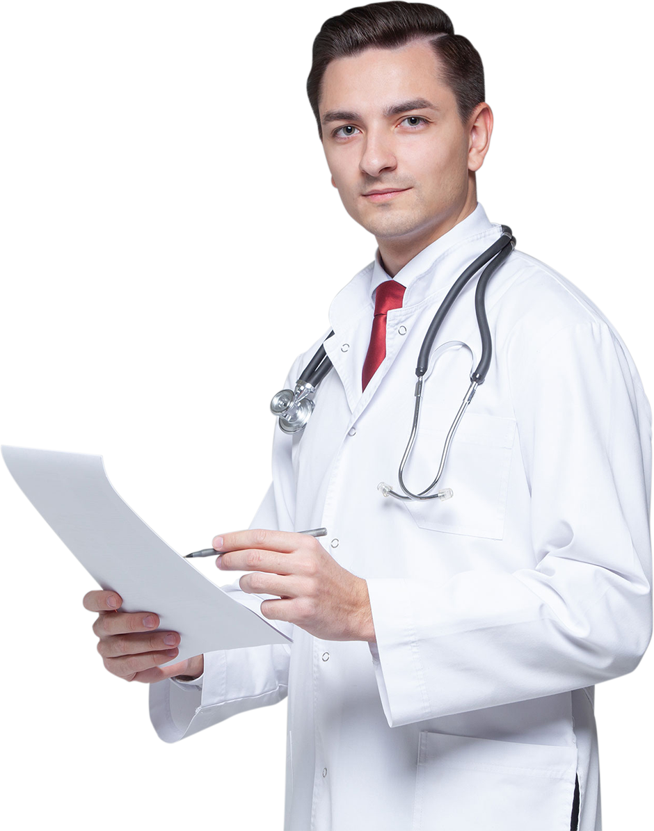 image of a doctor holding a report